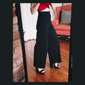 Zara Pinstripe High-waisted Wide Leg Black Pants